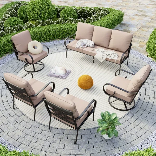 Argyri 7 Person Metal Outdoor Patio Conversation Set with 2 Swivel Lounge Chairs