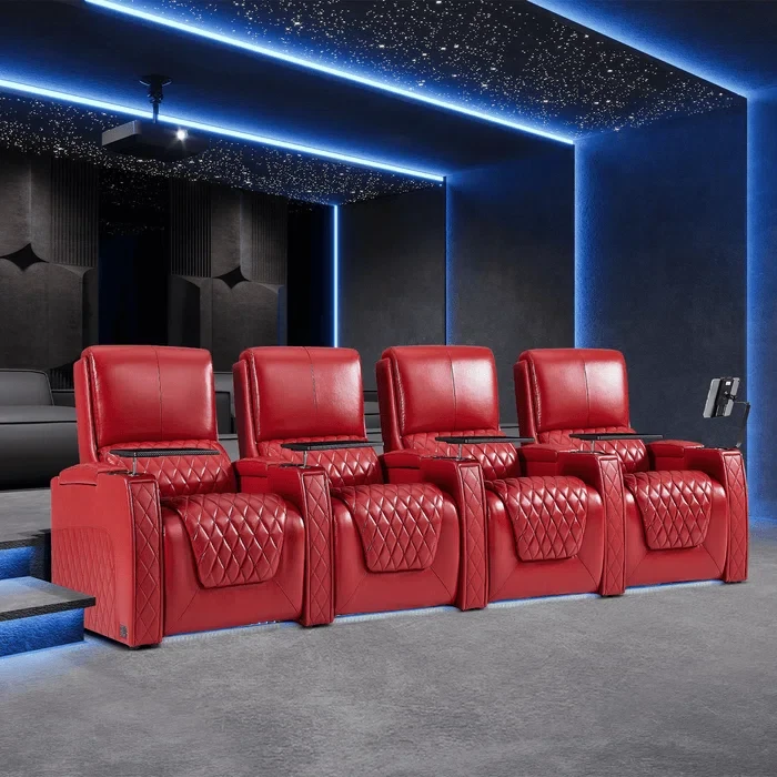 Leather Home Theater Seating with Cup Holder (Set of 4)