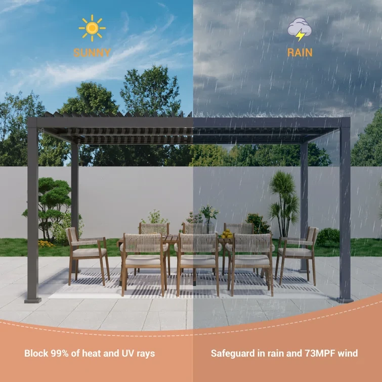 13 Ft. W x 10 Ft. D Aluminum Pergola with Canopy