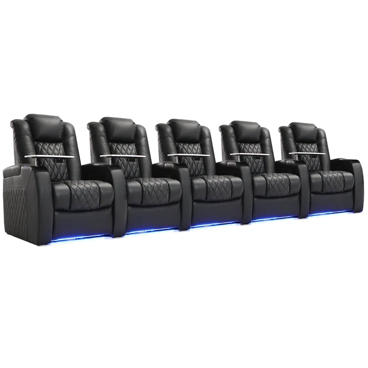 Leather Home Theater Seating with Cup Holder (Set of 5)