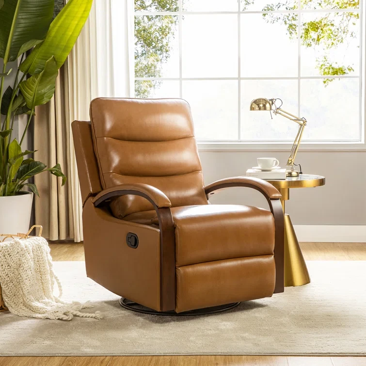 Azilda 29" Wide Genuine Leather Manual Swivel Rocking Standard Recliner