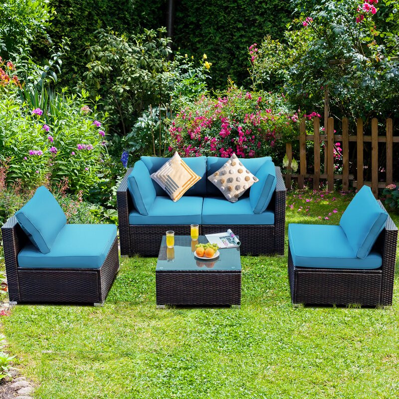 Rattan Sectional Seating Group with Cushions