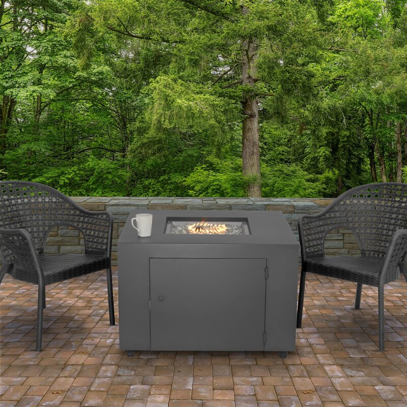 24.4" H x 38" W Aluminum Propane Outdoor Fire Pit Table with Lid