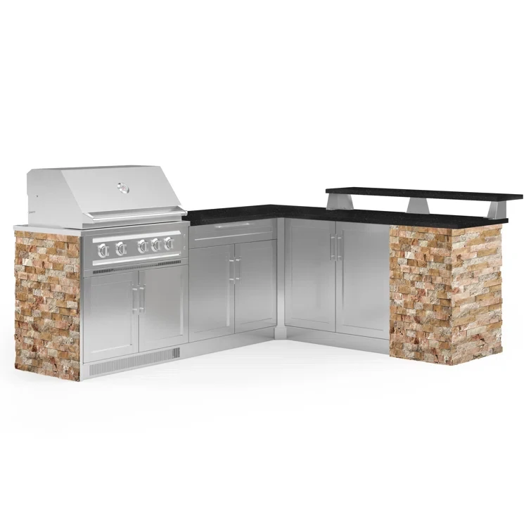 Outdoor Kitchen Signature Series 8 Piece L Shape Cabinet Set with 36 in. Propane Gas Platinum Grill