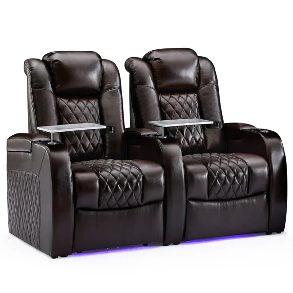 Leather Home Theater Seating with Cup Holder (Set of 2)