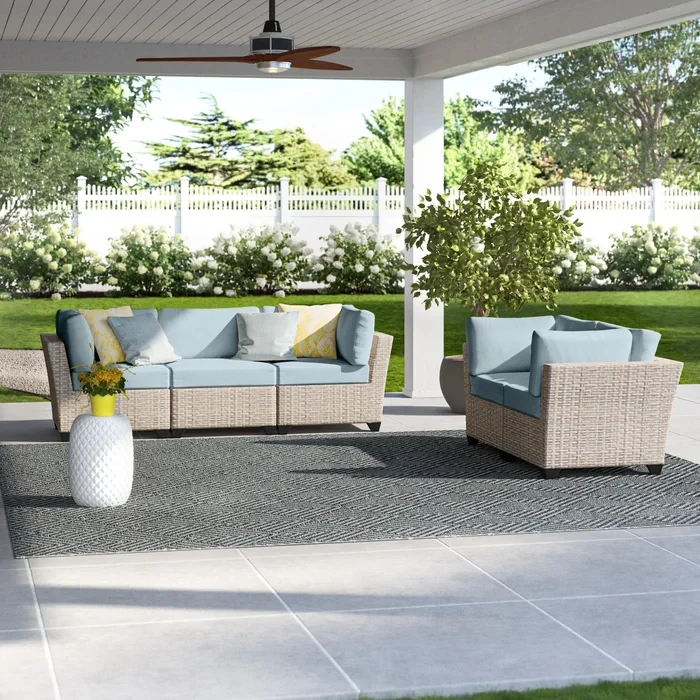 Anupras 5 Piece Outdoor Sectional Conversation Set with Loveseat and Sofa