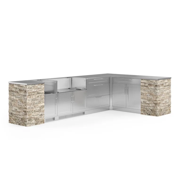 Outdoor Kitchen Signature Series 11 Piece L Shaped Cabinet Set with Stainless Steel Top