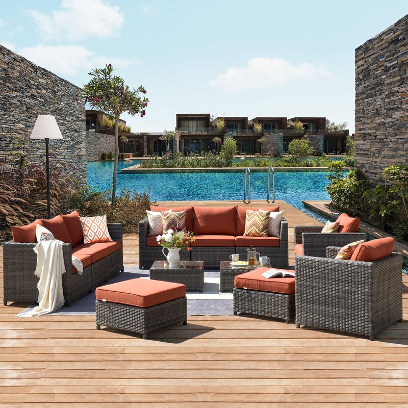 Kensli 12 Piece Rattan Sofa Seating Group with Cushions