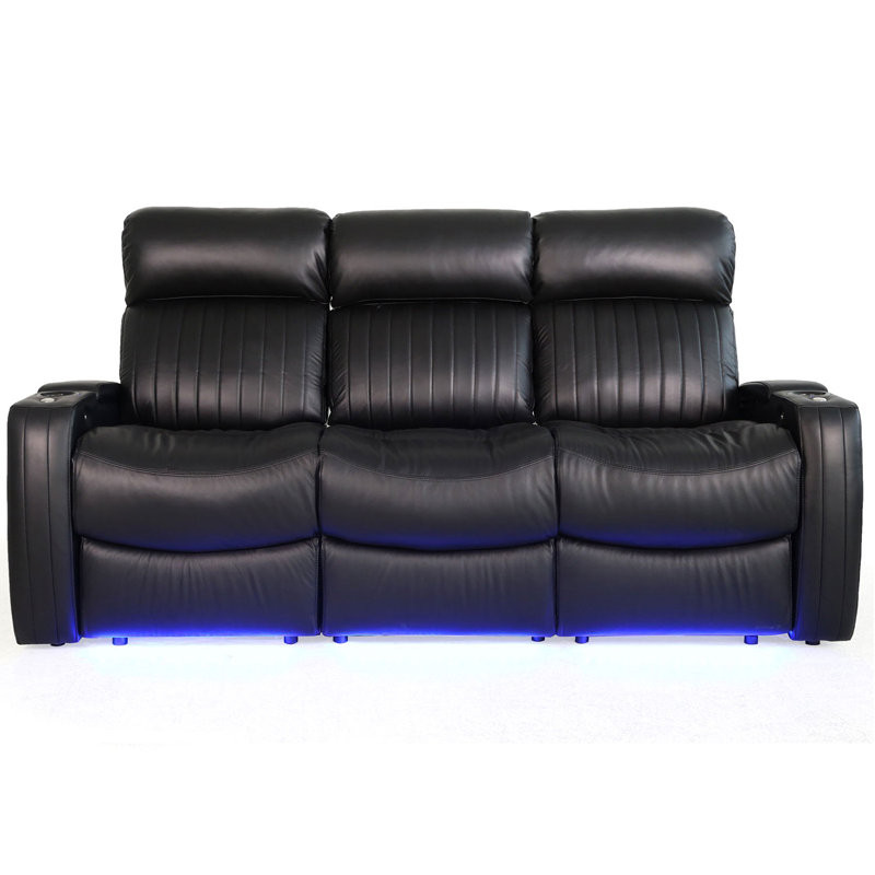 Cathyjo Upholstered Home Theater Seating with Cup Holder Body Fabric:  Black Leather Match