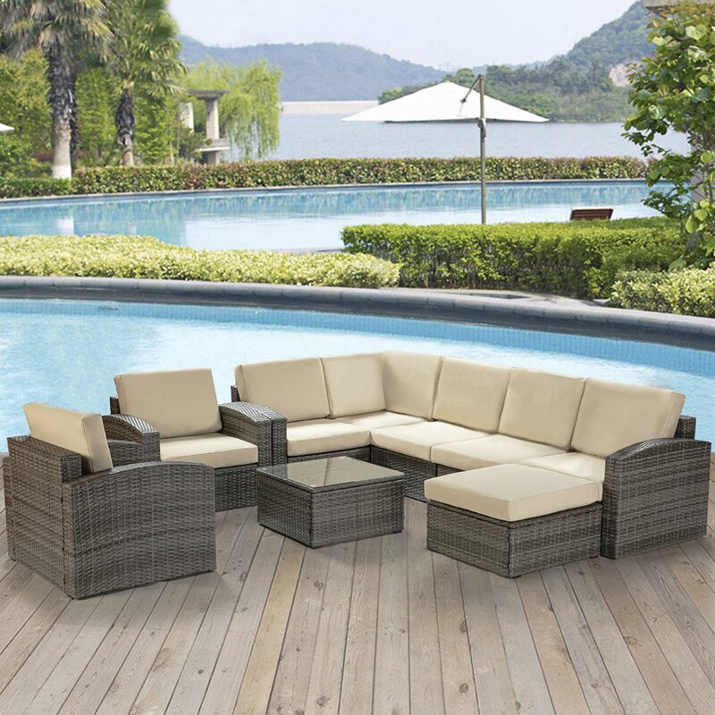 Alalakh 8 - Person Wicker Modular Seating Group with Cushions