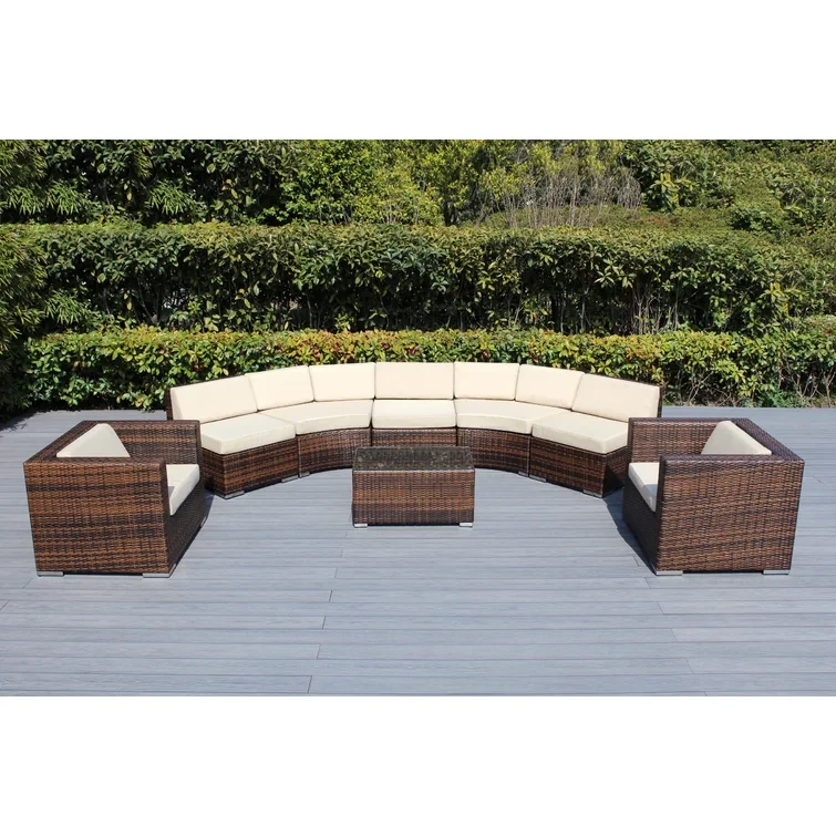 Billyjo Wicker 7 - Person Curved Seating Group with Cushions - No Assembly