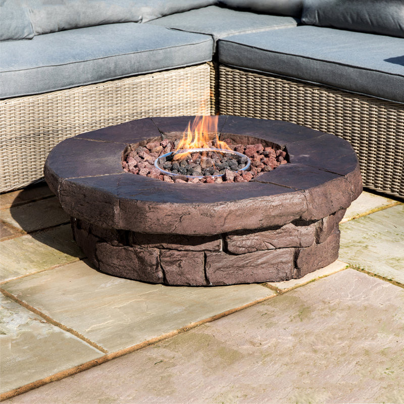 Kimily 37.01" Faux Stone Round Outdoor Propane Gas Fire Pit