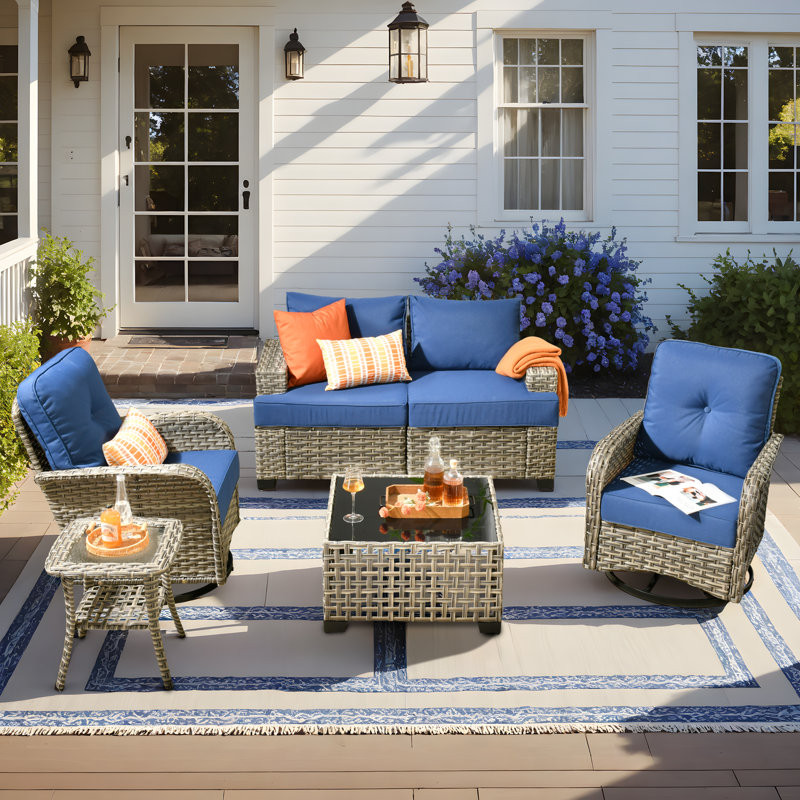 6 Piece Sofa Seating Group With Fire Pit And Cushions