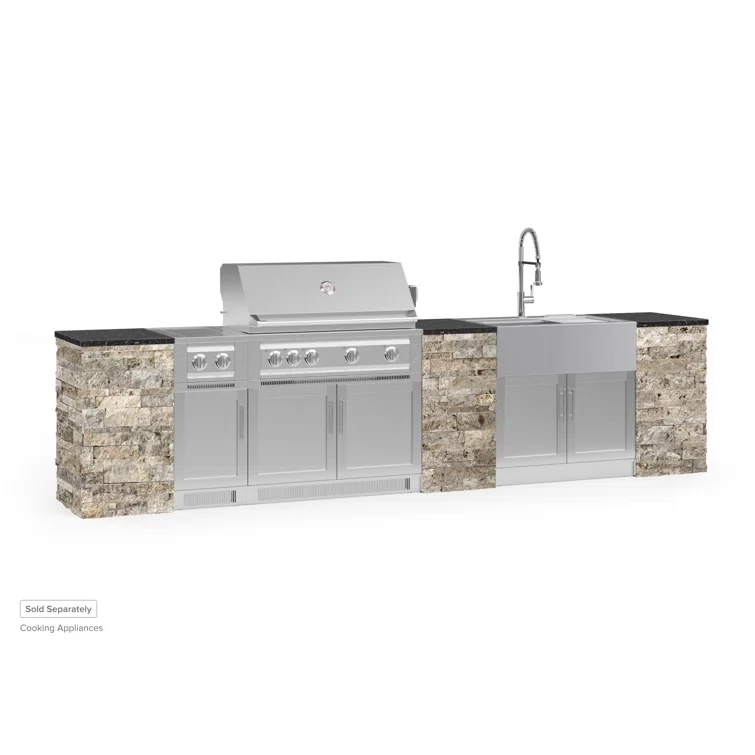 Outdoor Kitchen Signature Series 11 Piece Cabinet Set with Sink, Grill Cabinet and Granite Top