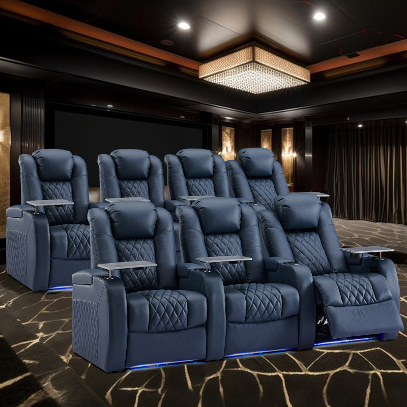 Upholstered Home Theater Seating with Cup Holder