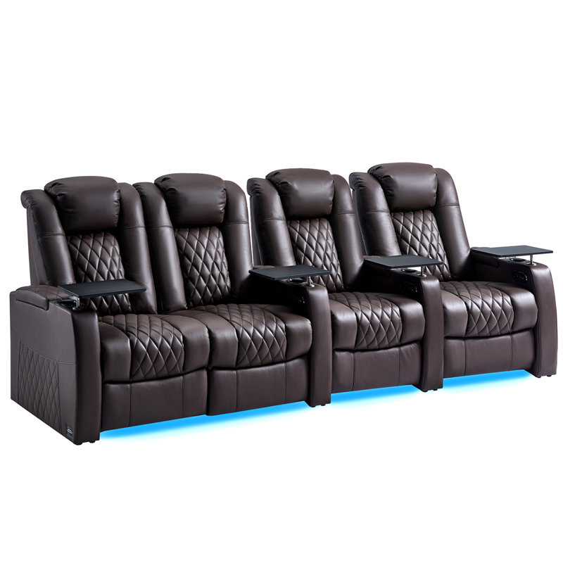 Ivy Bronx Leather Home Theater Seating Dual Power Movie Theater Chairs Theater Recliner Sofa