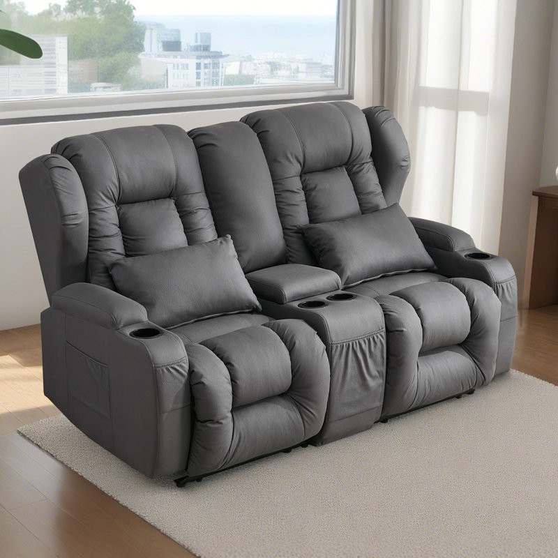 Iyed Faux Leather Home Theater Seating with Cup Holder