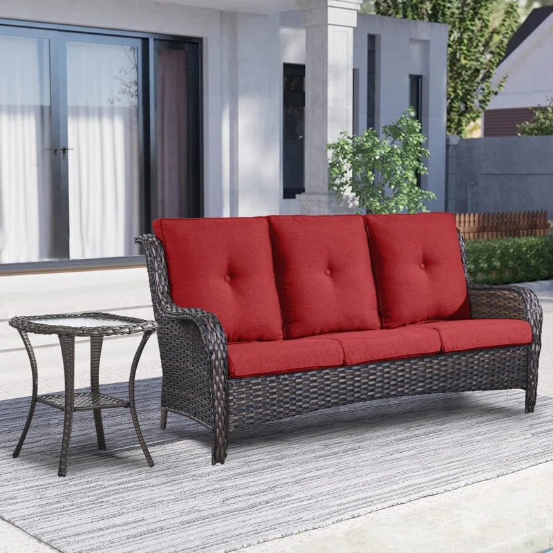 Schutt 75'' Wide Outdoor Patio Sofa with Cushions and Side Table