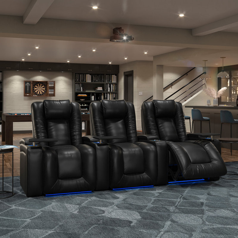 Natica Upholstered Home Theater Seating with Cup Holder