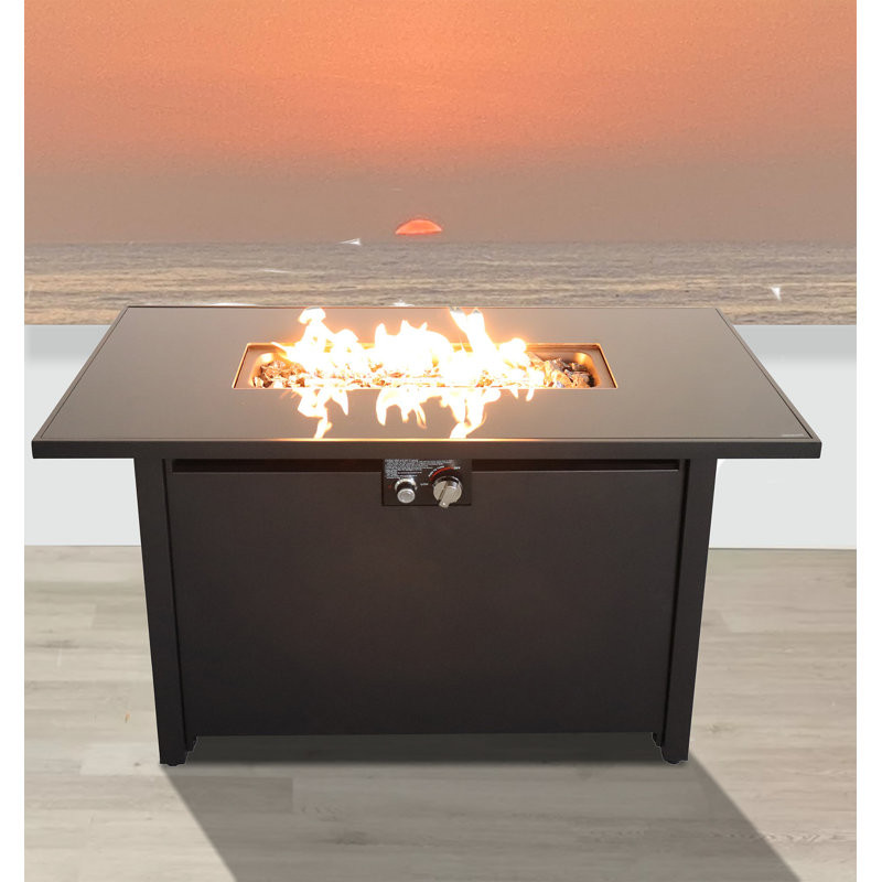 43” Smoked Glass Metal Rectangle Fire Pit