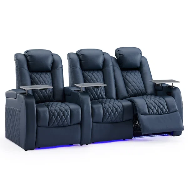 Leather Home Theater Seating with Cup Holder (Set of 3)