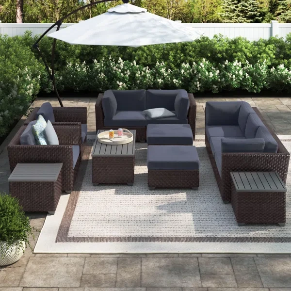 Anastase 12 Piece Wicker Outdoor Sectional Seating Group with Storage Coffee Table and End Tables