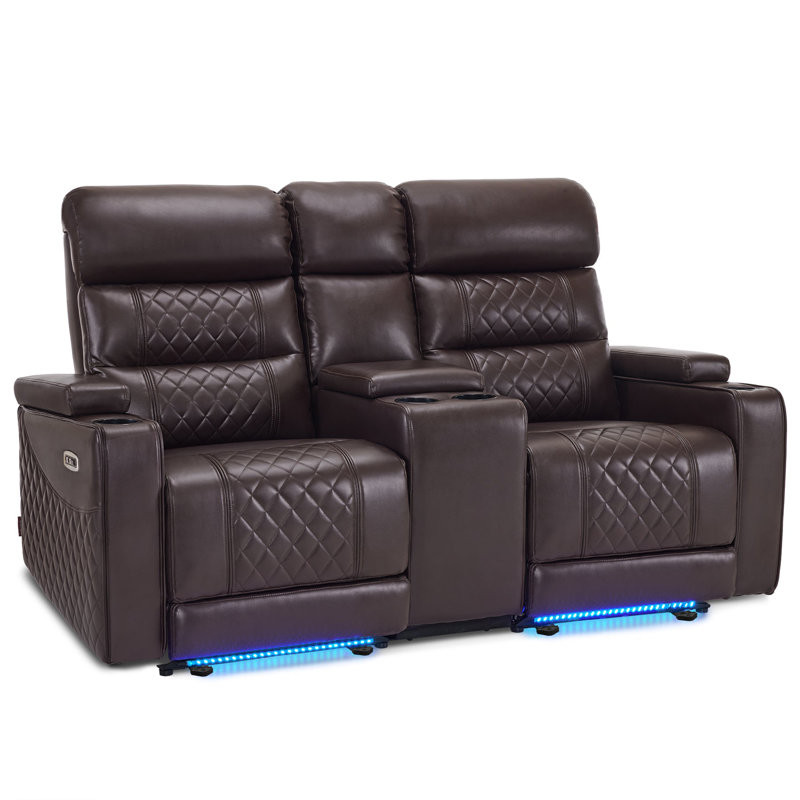 Power Reclining Loveseat Sofa with Adjustable Headrests and Console, Home Theater Seating