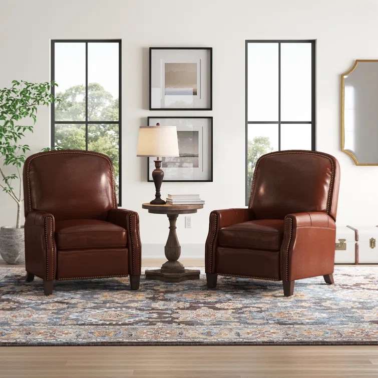 Glen Ellyn 30" Wide Genuine Leather Manual Club Recliner (Set of 2)