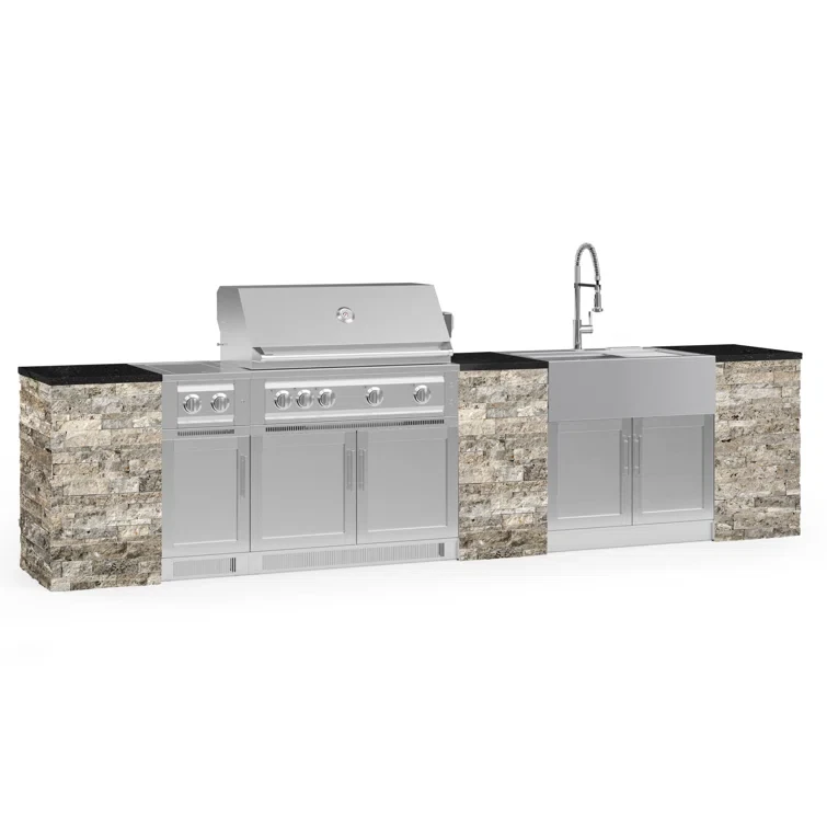 Outdoor Kitchen Signature Series 11 Piece Cabinet Set with 40 in. Propane Gas Platinum Grill