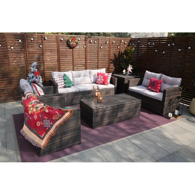 Kensli 6 Piece Rattan Complete Patio Set with Cushions