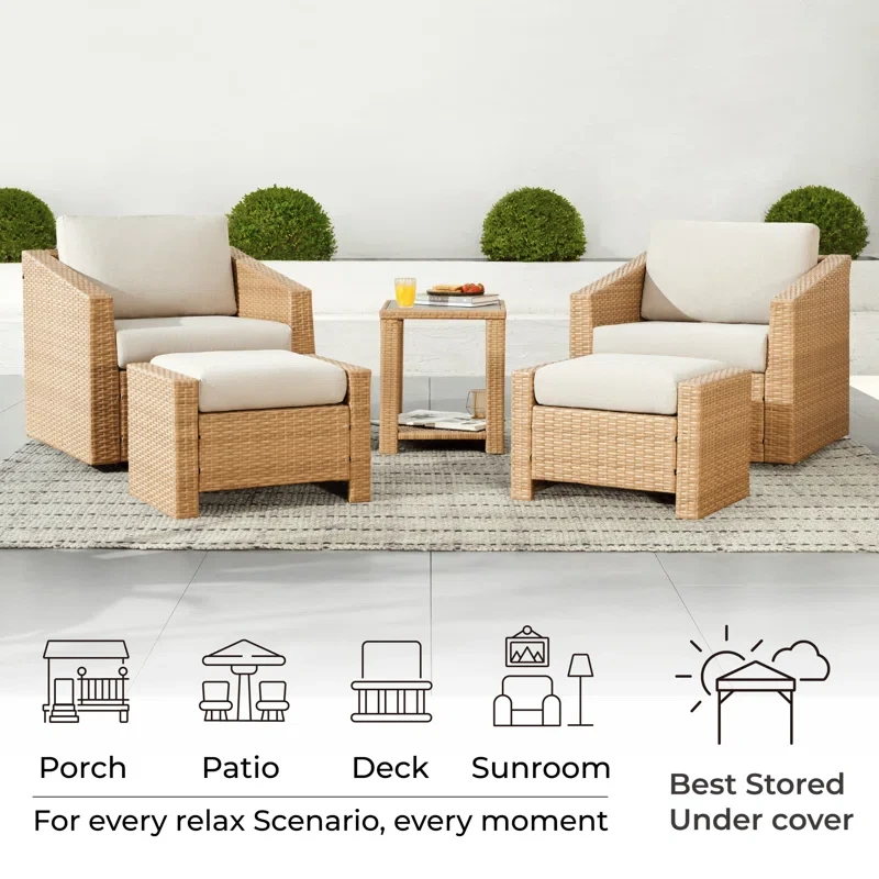 Tiaka 2 - Person Outdoor Swivel Outdoor Seating Group with Ottomans