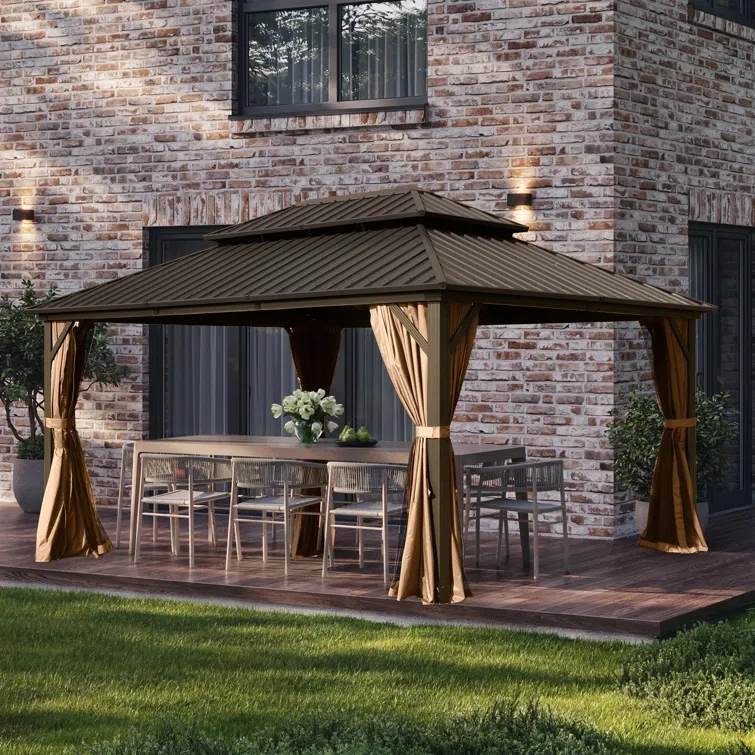 Galvanized Steel Patio Gazebo with Overhang Slope-design Double Roof