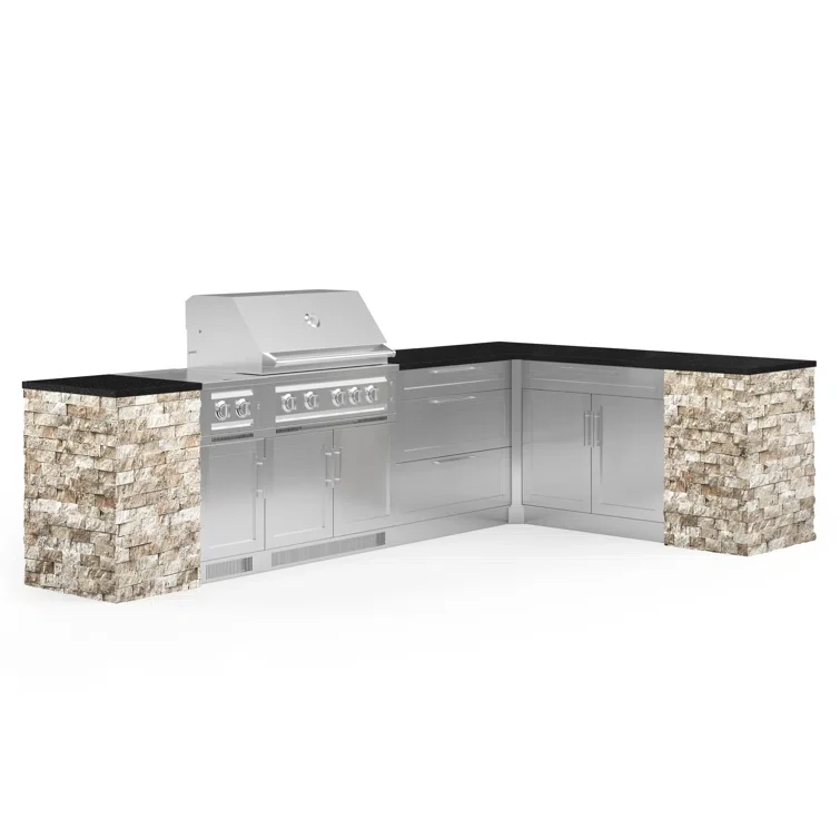 Outdoor Kitchen Signature Series 11 Piece L Shape Cabinet Set with 36 in. Propane Gas Platinum Grill