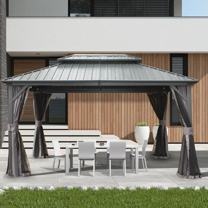 Galvanized Steel Patio Gazebo with Overhang Slope-design Double Roof