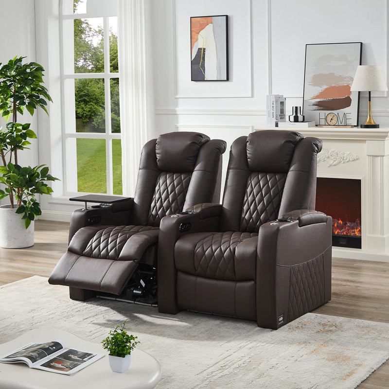 Leather Home Theater Seating Dual Power Movie Theater Chairs Theater Recliner Sofa