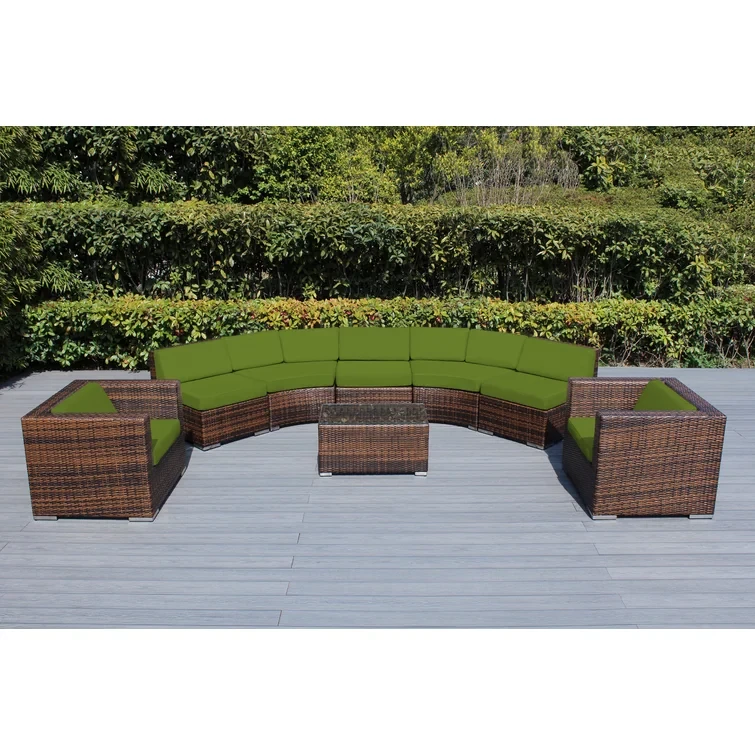 Billyjo Wicker 7 - Person Curved Seating Group with Cushions - No Assembly