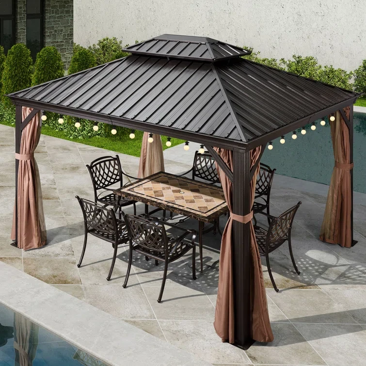 Metal Roof with Light 19 Ft. W x 11 Ft. D Aluminum Patio Gazebo