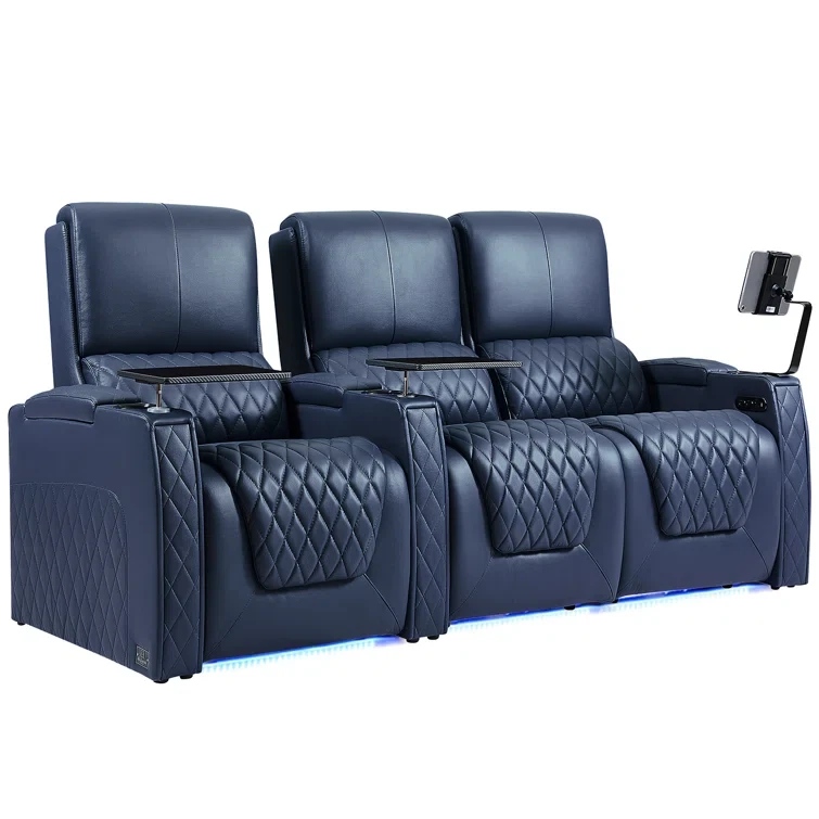 Leather Home Theater Seating with Cup Holder (Set of 3)