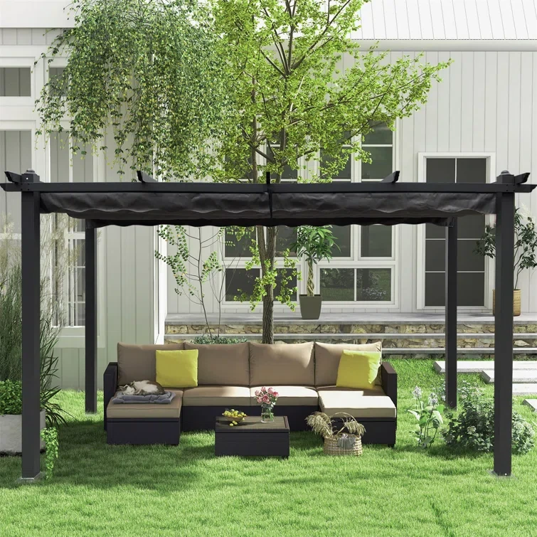 89.62" H x 157.25" W x 117.87" D Outdoor Patio Retractable Pergola