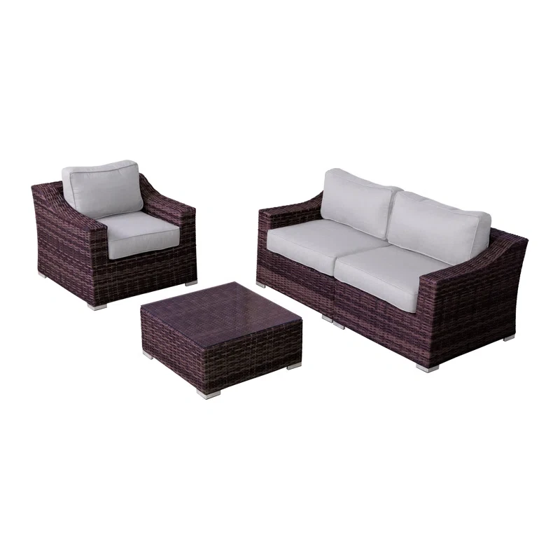 Moyeda Wicker Fully Assembled 3 - Person Seating Group with Cushions