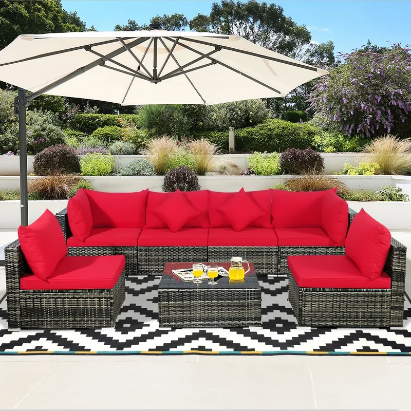 Feliz 7 Piece Rattan Sectional Sofa Conversation Set with Cushions