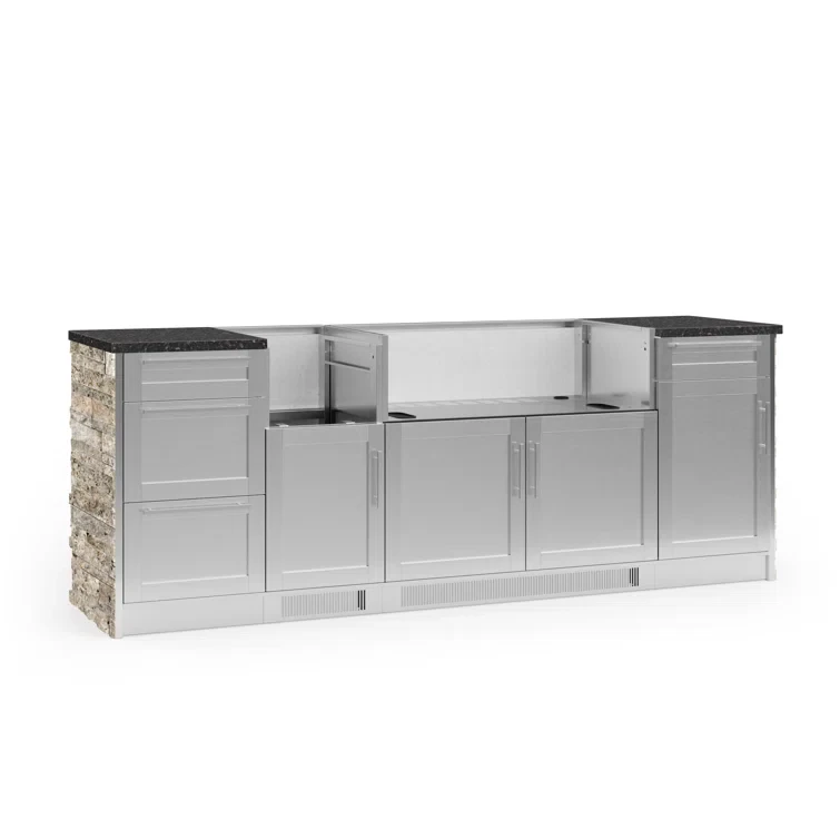 Outdoor Kitchen Signature Series 8 Piece Cabinet Set with Dual Side Burner and Granite Top