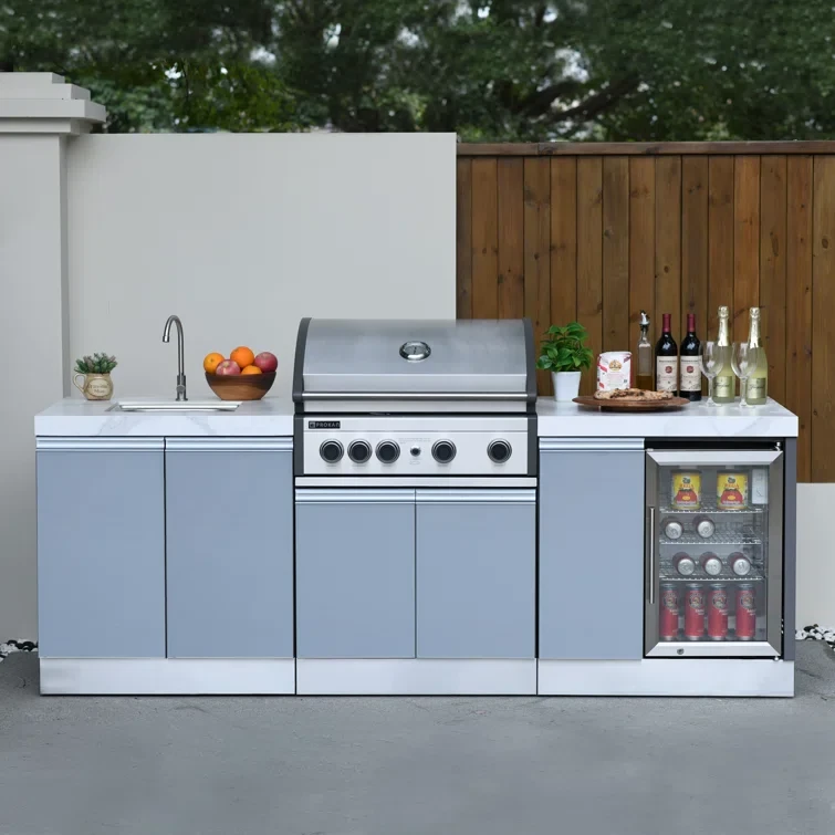 Prokan Bespoke 94" 5B - 3 Modular Outdoor Kitchen In Gray Glass Panels