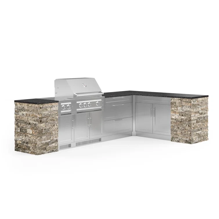 Outdoor Kitchen Signature Series 11 Piece L Shaped Cabinet Set with 33 in. Natural Gas Grill