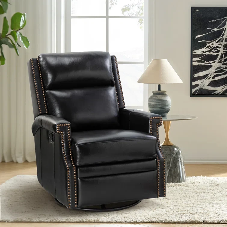 Manning 29.6'' Wide Genuine Leather Swivel Rocking Manual Recliner