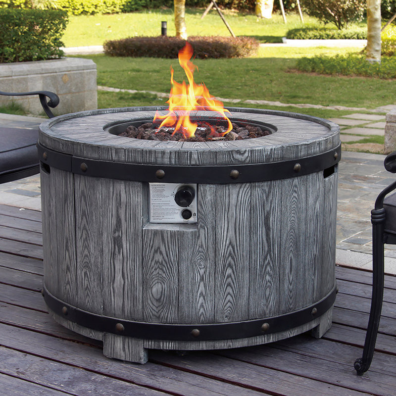 Fulgencio 23.8 H Outdoor Gas Fire Table with Wine Barrel Look in Terrafab