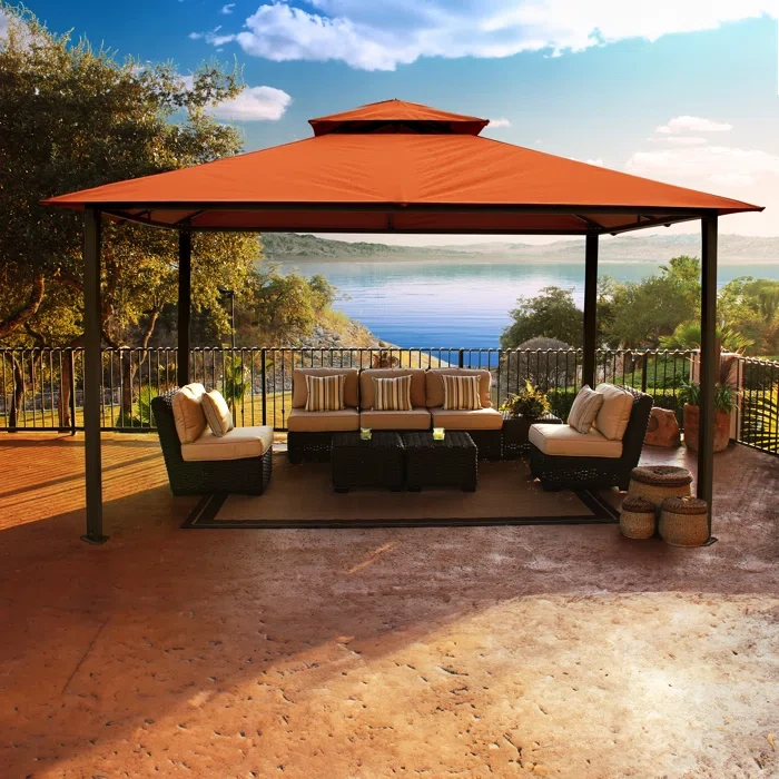 Kingsbury 11 Ft. W x 14 Ft. D Aluminum Patio Gazebo with Privacy Curtains and Mosquito Netting