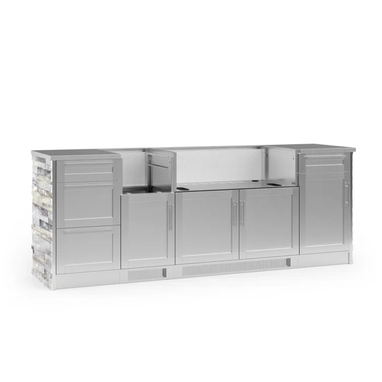 Outdoor Kitchen Signature Series 8 Piece Cabinet Set with Dual Side Burner and Stainless Steel Top