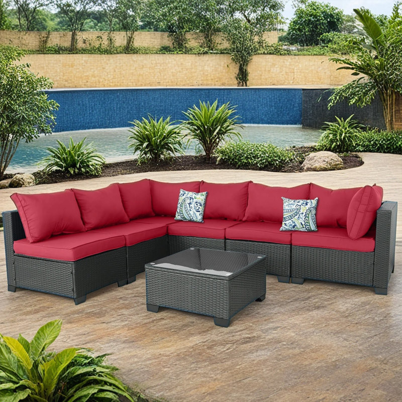 Jaleek 159 Wide Outdoor Wicker Patio Sectional Seating Group