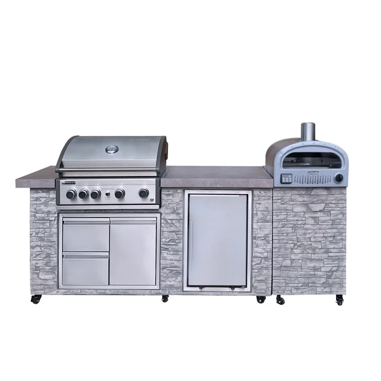 96 Inch European Ledge 5b Island Grill With Fridge And Outdoor Oven